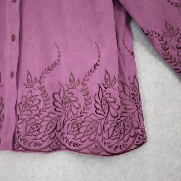 Bob Mackie | Purple Embroidered Faux Suede Jacket | Size L - Picture 3 of 8